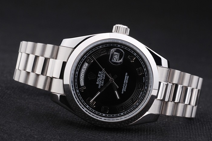 Swiss Rolex Day-Date Stainless Steel Bracelet Black Dial 80294
